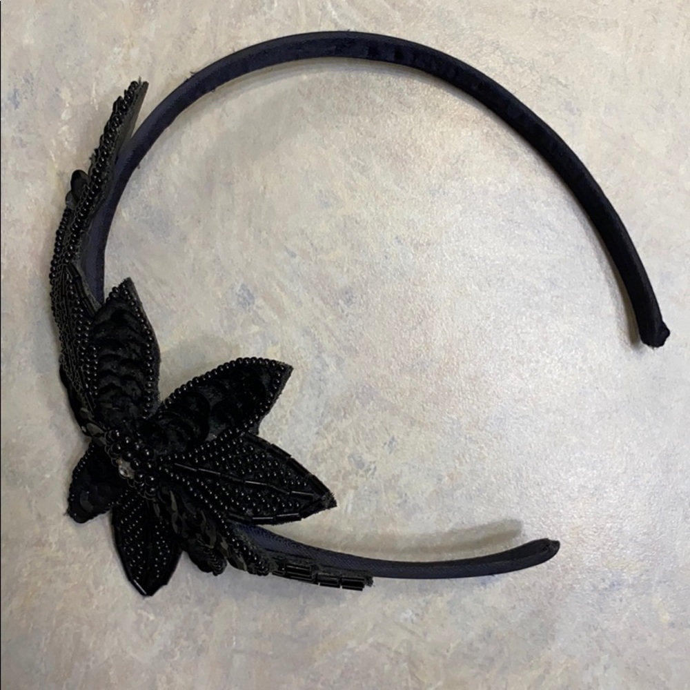 Vintage black hairband with sequins and beads